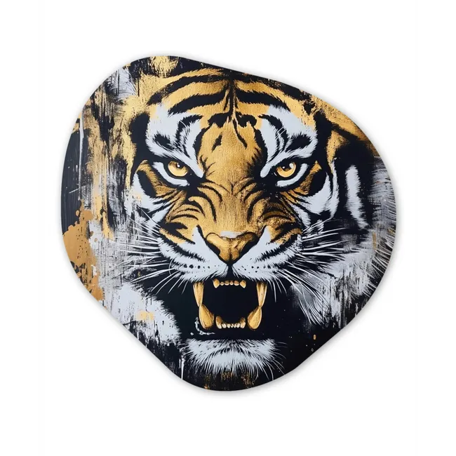 Tijger - Verfspatten - Goud Wandcirkel Organisch Forex 3mm klein -3d