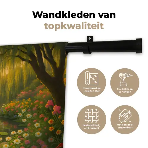 Eenden - Vijver - Bloemen Wandkleed katoen klein -sfeer2