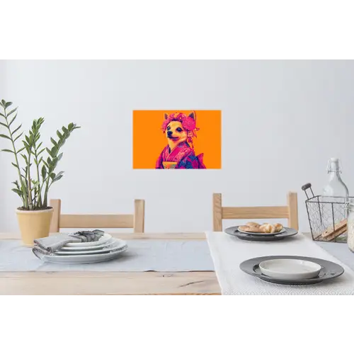 Kimono - Hondje - Bloemenkroon - Oranje Muursticker klein -eettafel