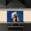 Meisje met de parel - Delfts blauw - Vermeer - Bloemen - Schilderij - Oude meesters keuken achterwand spatscherm klein -sfeer1