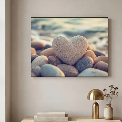 Hart - Stenen - Natuur - Keien - Zen - Kiezelstenen Textielframe zwart klein -sfeer2