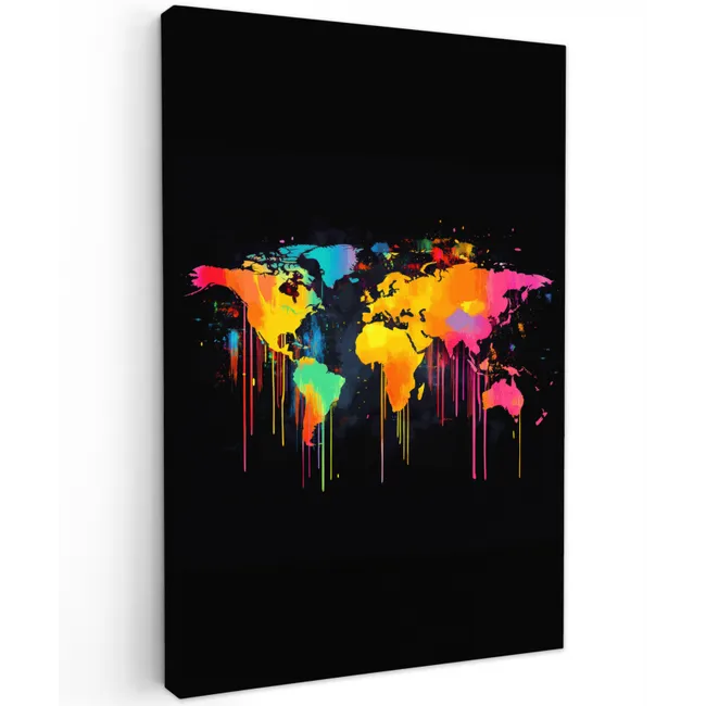 Wereldkaart - Verf - Kleurrijk - Graffiti - Wereld Tuinposter op houten frame 2 cm dik klein -3d