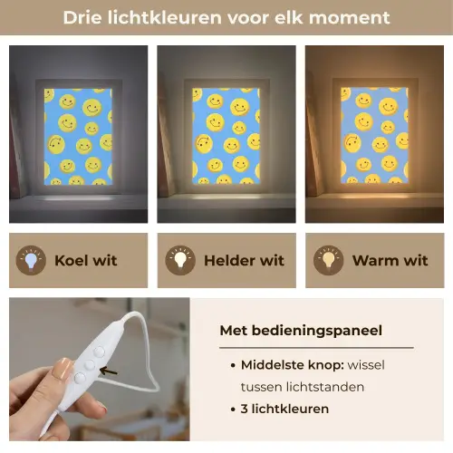 Smileys - Geel - Blauw Light Box met kabel klein -USP_lichtkleurNL