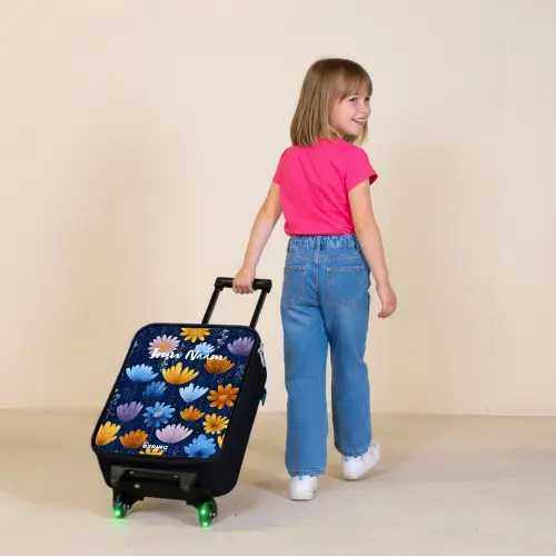 Bloemen op een donkerblauwe achtergrond Kinderkoffer - Zwart klein -sfeer1