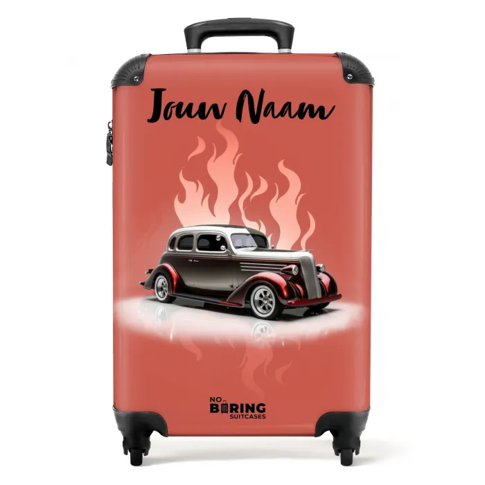 Grijze auto met roze vlammen NBS - Handbagage koffer - Kinderen Unisex middel -productfoto_recht
