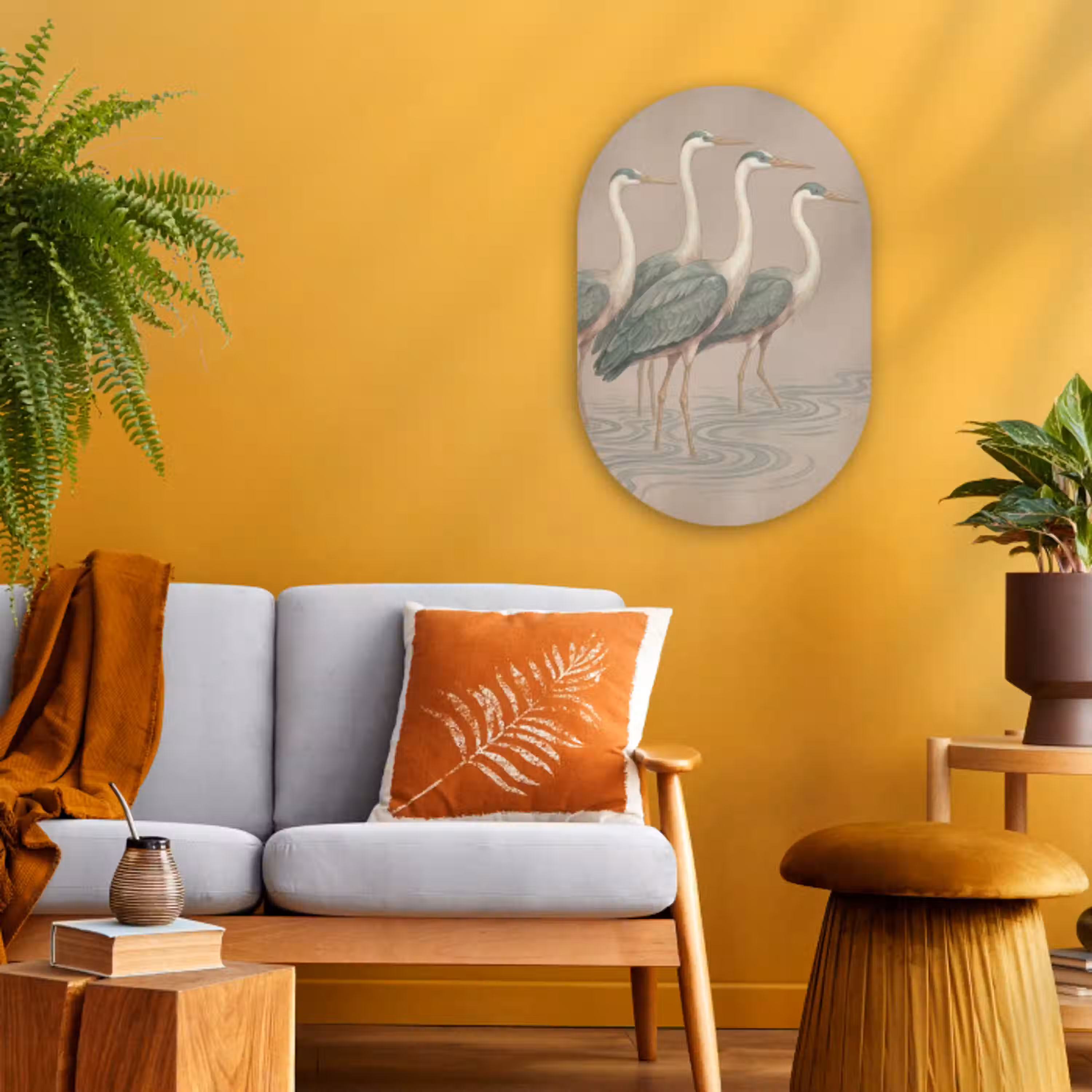 Vogel - Water - Natuur - Vintage Wandcirkel Ovaal Forex klein -sfeer4