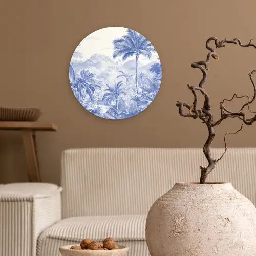 Tropisch - Jungle - Blauw Wandcirkel kunststof plaat 5mm dik klein -sfeer1