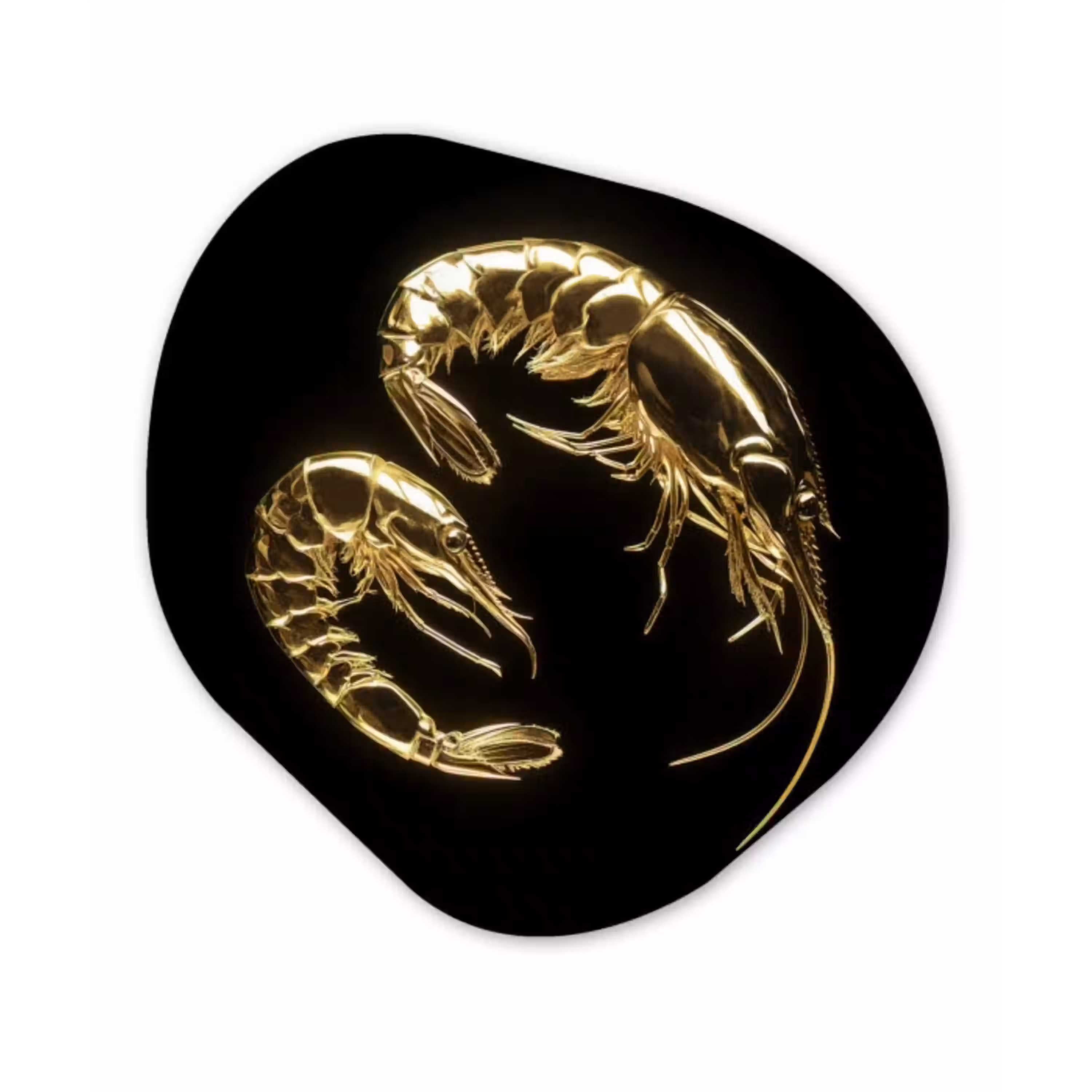 Garnalen - Zwart - Goud - Dieren Wandcirkel Organisch Aluminium middel -3d