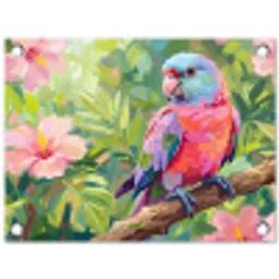 Papagaai - Hibiscusbloemen - Kleurrijk tuinposter los doek klein -3d