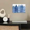 Aquarel - Grachtenpanden - Delfts - Blauw poster papier klein -sfeer1