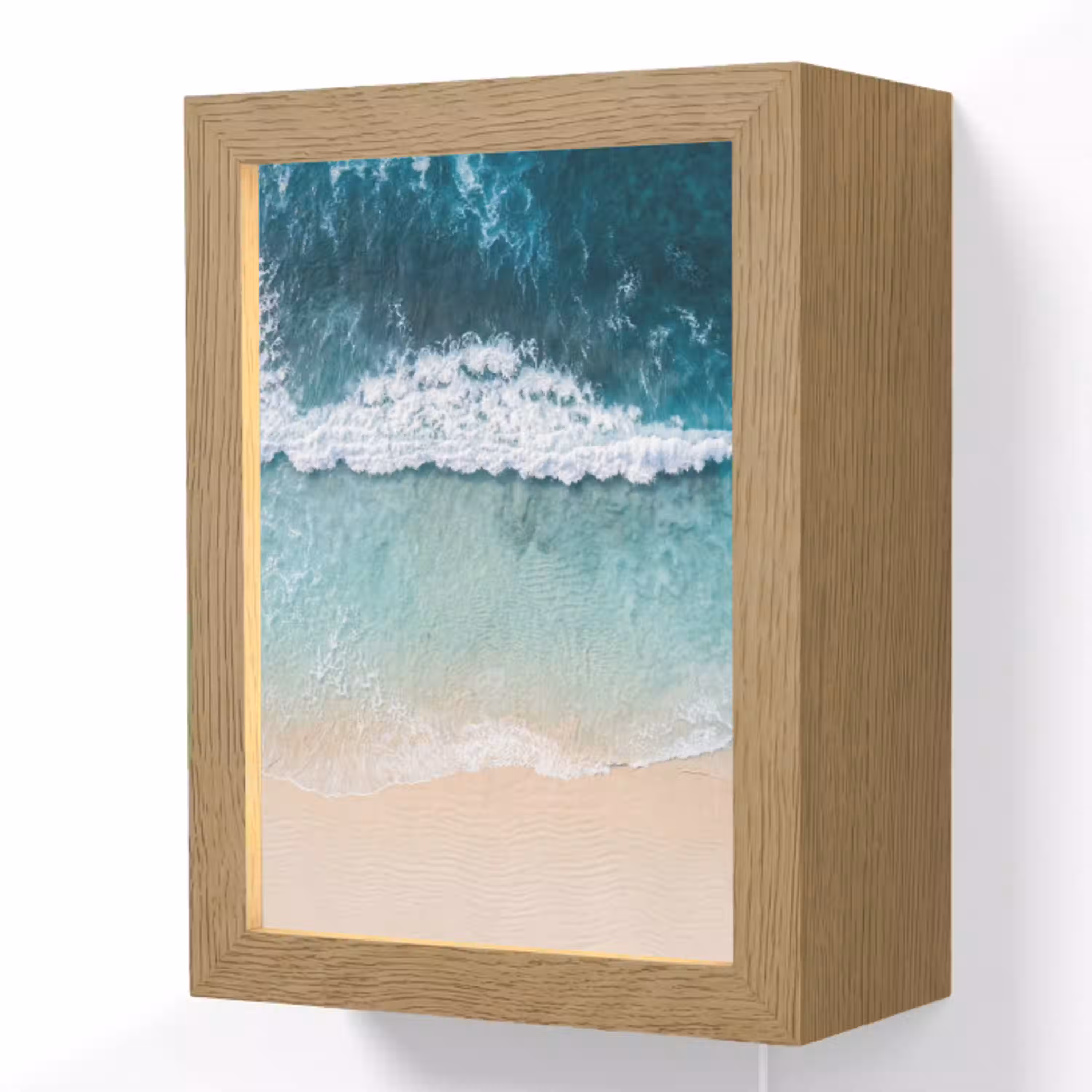 Strand - Zee - Golven - Natuur - Blauw Light Box met kabel (Wandlamp) klein -3d