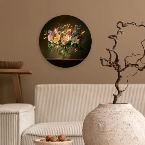 Glazen - Bloemen - Boeket - Kleuren Wandcirkel kunststof plaat 5mm dik klein -sfeer1