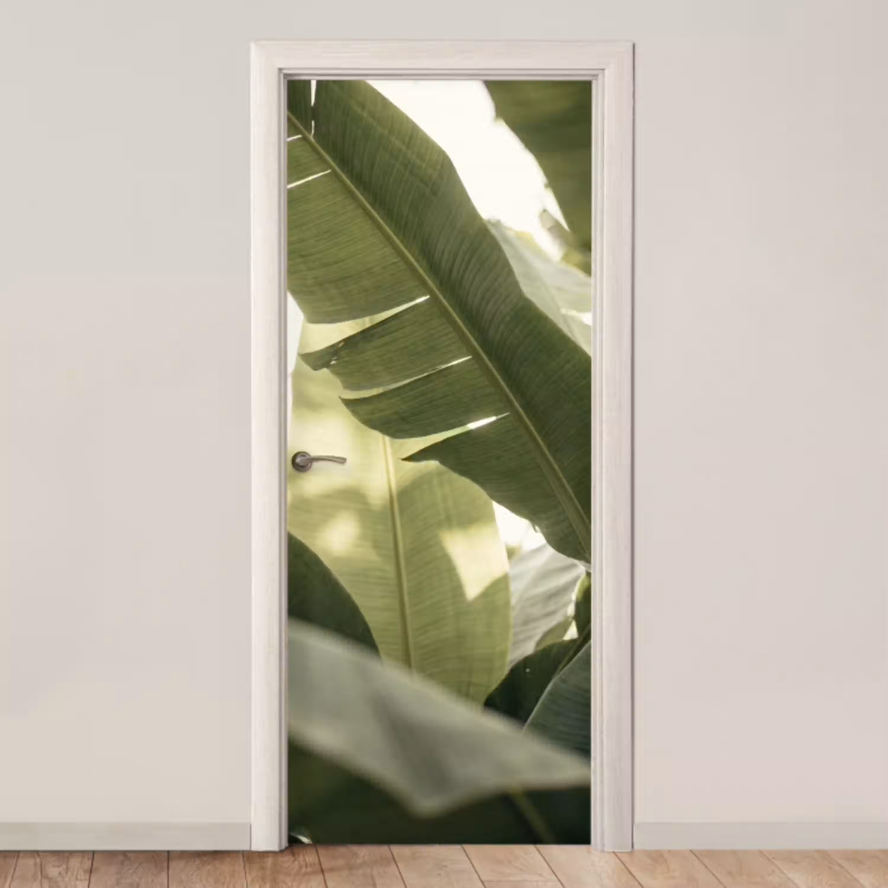 Natuur - Bladeren - Groen - Tropisch - Detail deurposter klein -3d_beige
