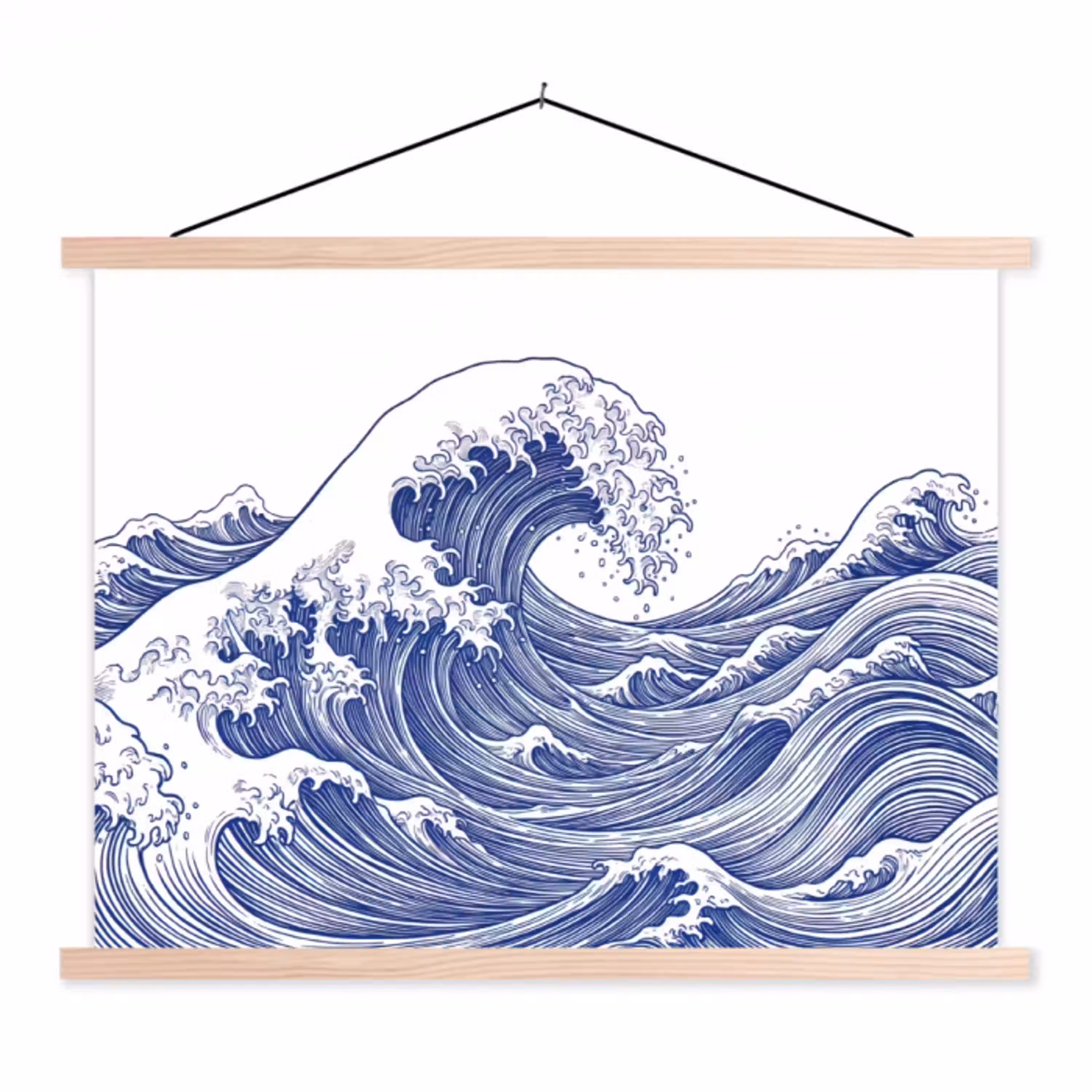 Golf - Japans - Zee - Illustratie - Blauw textielposter latten blank klein -3d