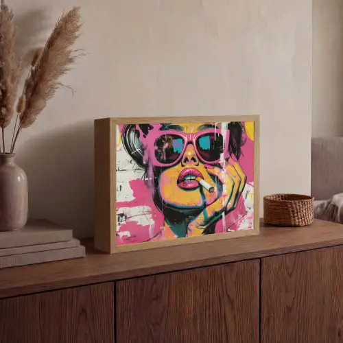 Portret - Vrouw - Abstract - Zonnebril Light Box met batterij (Wandlamp) middel -sfeer2