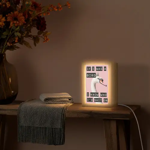 Zwaan - Vogel - Decoratie - Roze Light Box met kabel (Tafellamp) klein -sfeer4