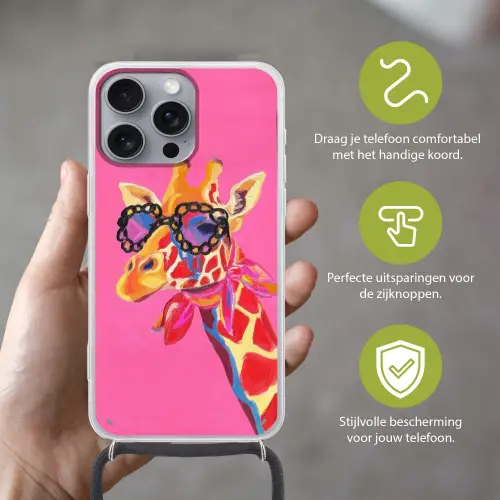 Giraf - Roze - Bril - Sjaal Hoesje iPhone 16 Pro Max met koord klein -sfeer2_NL