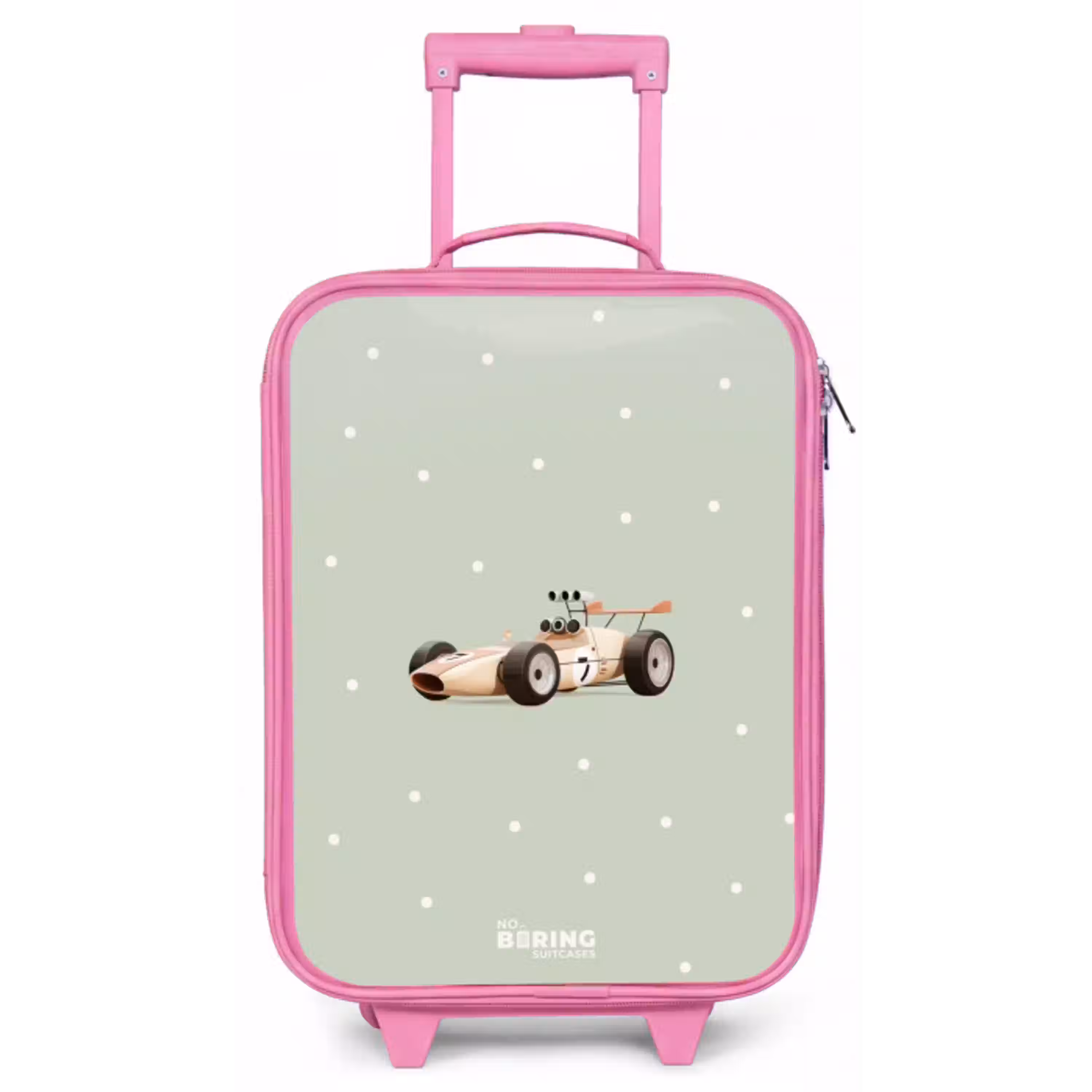 Beige retro raceauto op groene stippen achtergrond Kinderkoffer - Roze klein -zz3dotto