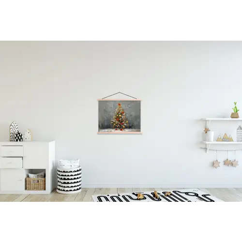 Kerstboom - Cadeaus - Rood - Goud textielposter latten blank klein -kinderkamer