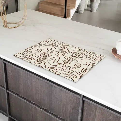 Abstract - Beige - Patroon - Donkerbruin Inductie beschermer vinyl 3mm klein 276 -sfeer8