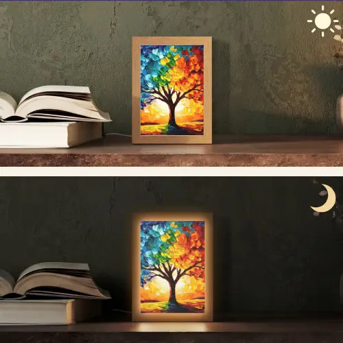 Boom - Kunst - Natuur - Zonsondergang Light Box met kabel (Tafellamp) klein -sfeer3