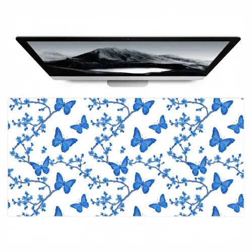 Vlinder - Bloemen - Blauw Muismat XXL klein 681 -zzz3d