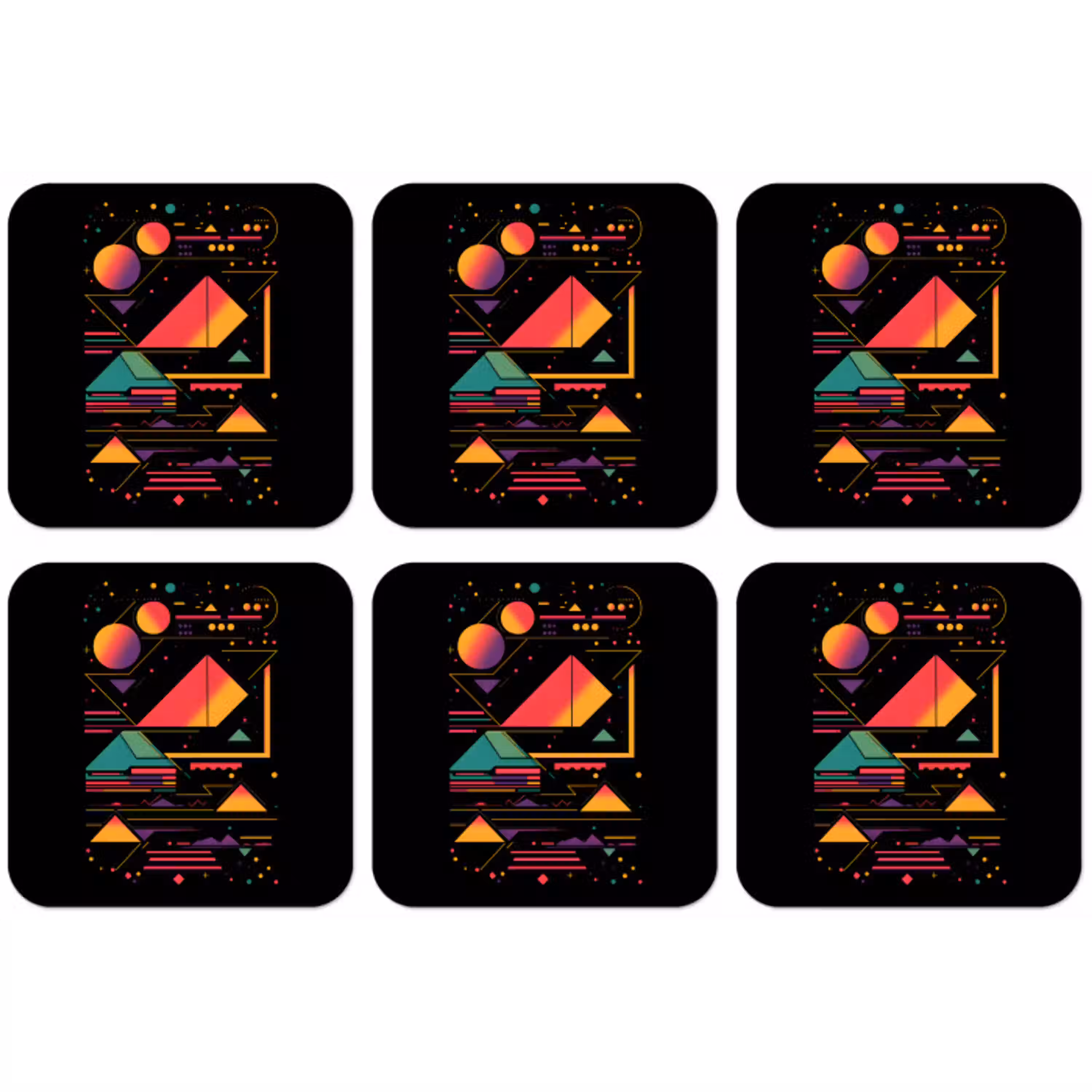 Piramides - Cirkels - Neonkleuren - Geometrisch onderzetter kurk middel -zkaufland3dotto
