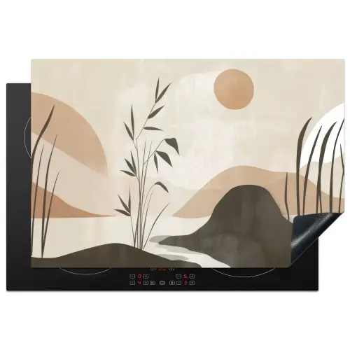 Japandi - Landschap - Beige Inductie beschermer vinyl 3mm klein -3d