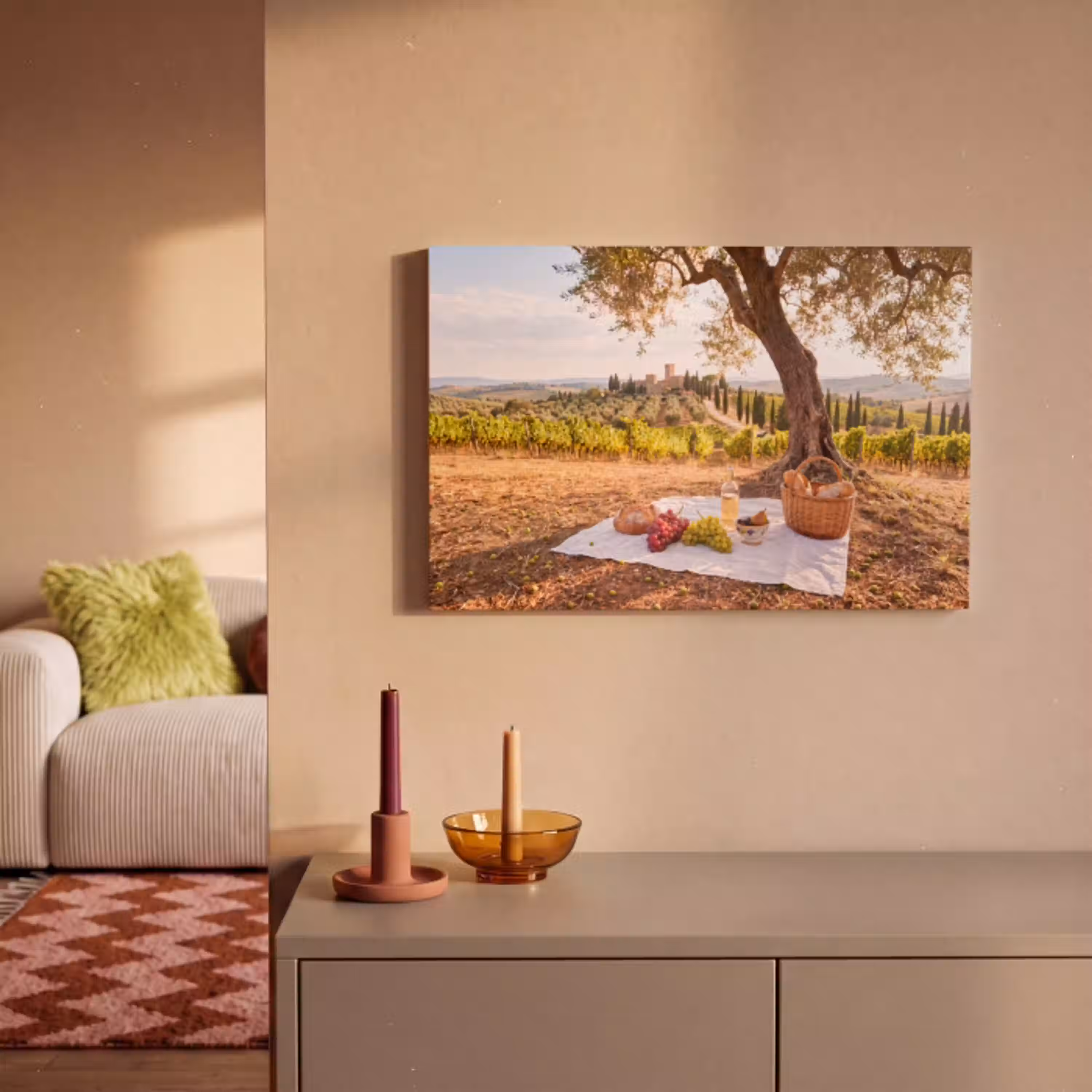 Picknick - Wijngaard - Landschap - Zomer - Eten canvas 2cm klein -sfeer1