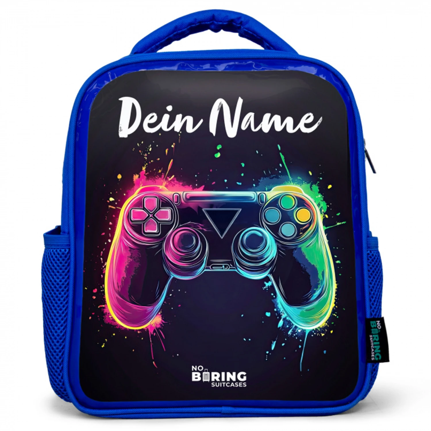 Neon - Controller - Verfspatten - Game Kinderrugzak - Blauw middel -3d