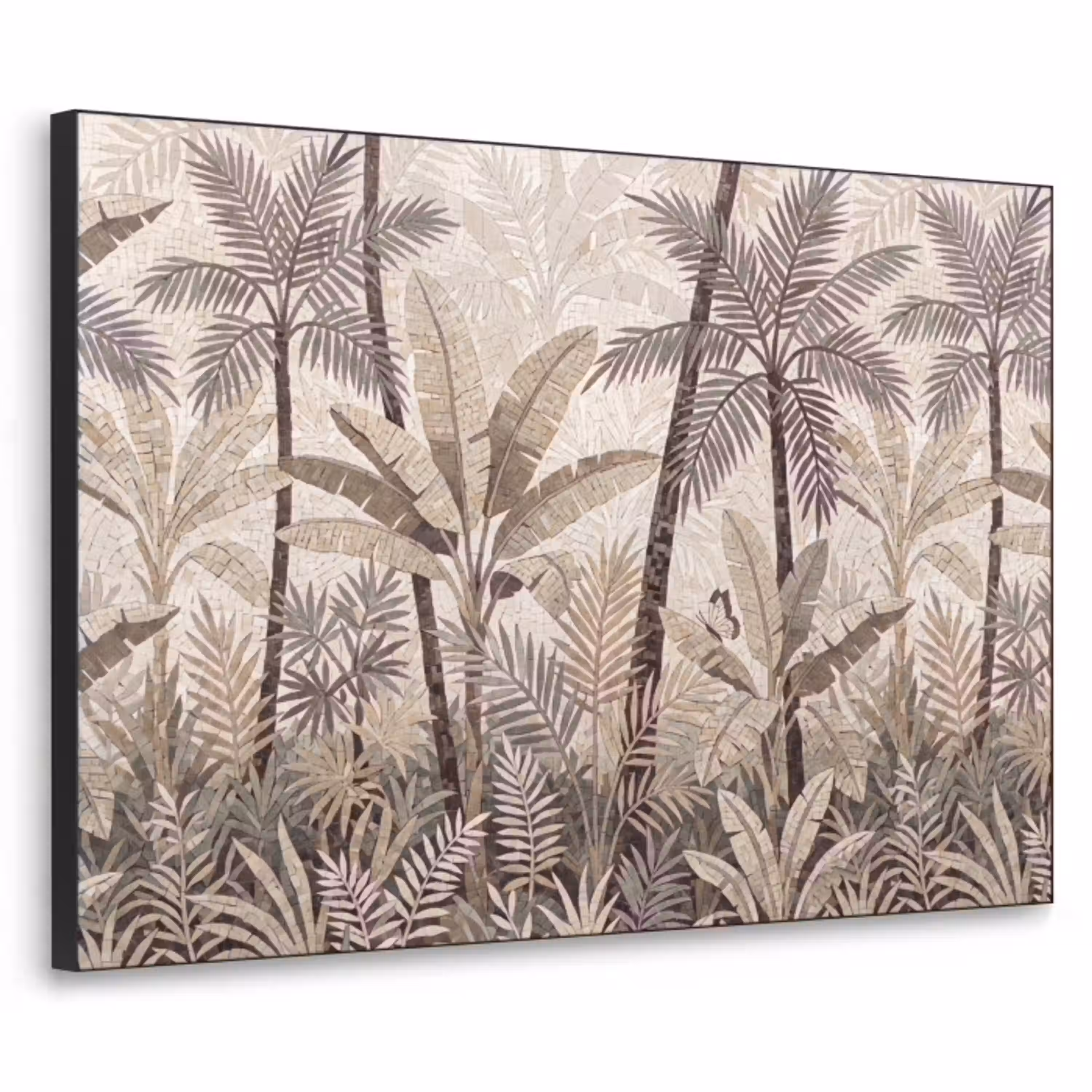 Natuur - Bladeren - Landschap - Mozaïek - Beige Textielframe zwart klein -3d