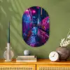 Stad - Neon -  Nacht - Roze - Graffiti Wandcirkel Ovaal Forex klein -sfeer2
