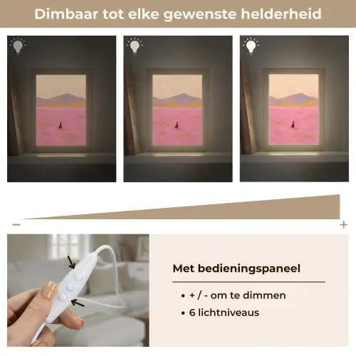 Bloemenweide - Heuvels - Silhouet - Roze Light Box met kabel (Tafellamp) klein -USP_dimbaarNL