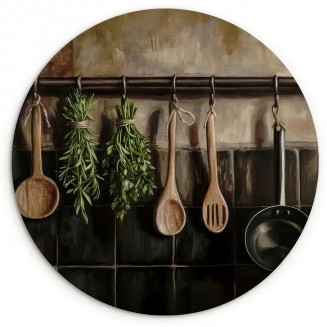 Keukengerei - Rustiek - Tegels - Kruiden KitchenYeah - Keuken - Wandcirkel Forex klein -3d