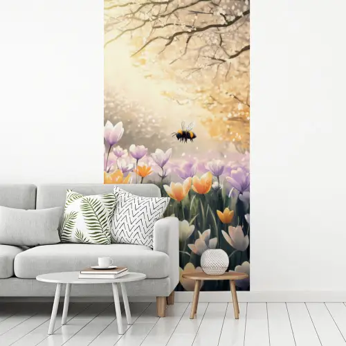 Viooltjes - bij - Zonlicht fotobehang vinyl groot -woonkamer