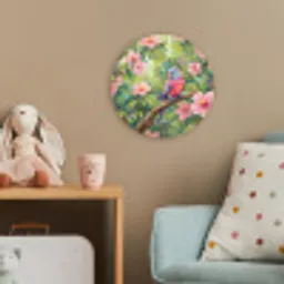 Papagaai - Hibiscusbloemen - Kleurrijk Wandcirkel kunststof plaat 5mm dik klein -tsfeer1_kind