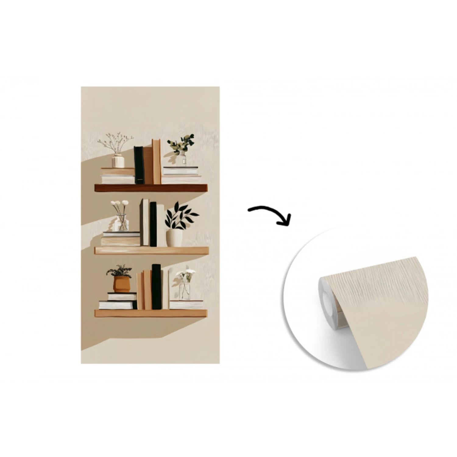 Plankjes - Boeken - Vaasjes - Planten fotobehang vinyl groot -3d