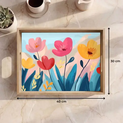 Illustratie - Bloemen - Kleurrijk Dienblad Rechthoek middel -USP_Formaat