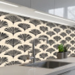 Waaiers - Botanisch - Zwart - Beige keuken achterwand 2 middel 871 -3d_schuin
