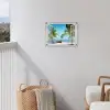 Doorkijk - Strand - Palmboom - Boot - Tropisch - Zee - Blauw tuinposter los doek klein -sfeer8