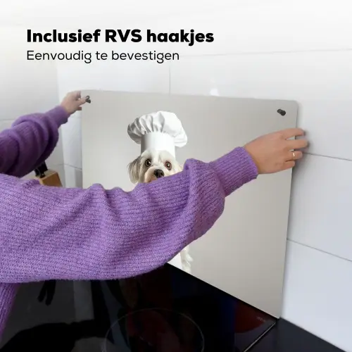 Hond - Wit - Kok Inductie beschemer met haakjes klein -ky-ophangen-nl