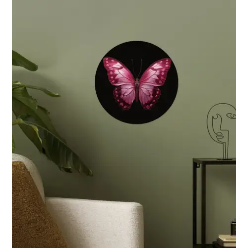 Vlinder - Fuchsia - Grafisch Wandcirkel behangsticker klein -sfeer2