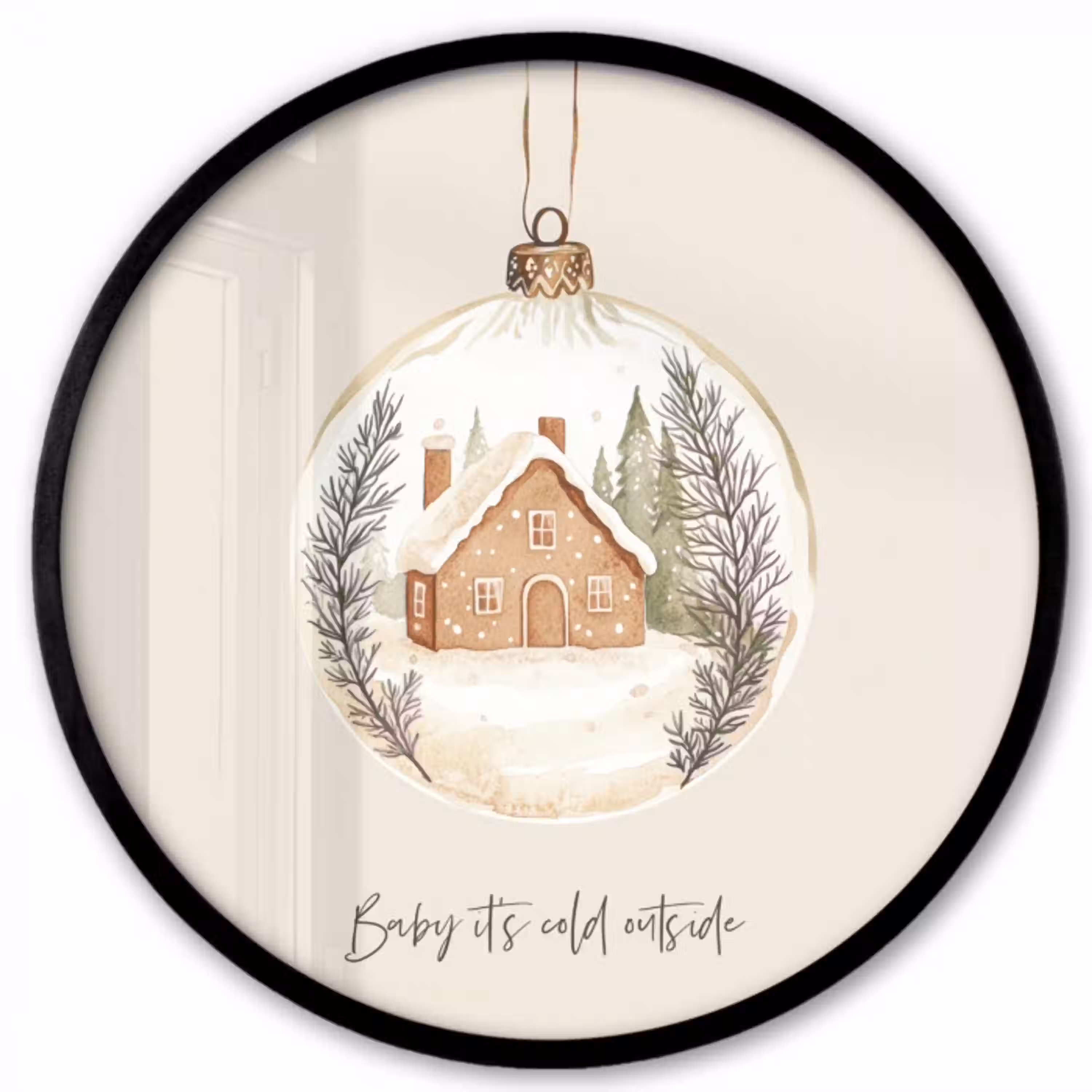 Quote - Winter - Kerst - Beige - Kerstbal Fotolijst rond zonder passe partout klein -3d