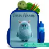 Blauw pluizig monster met hoorns Kinderrugzak - Blauw middel -inhoud_NL