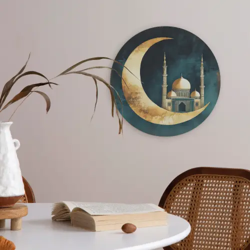 Moskee - Halve maan - Goud - Ramadan - Islamitische Akoestische PET Vilt - Rond klein -sfeer3