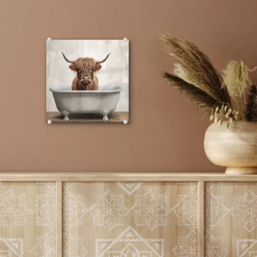 Schotse hooglander - Bad - Badkamer - Badkuip - Bruin - Horens plexiglas 5mm klein -sfeer5