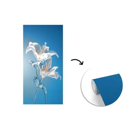 Lelies - Blauw - Glazen fotobehang vinyl groot -3d