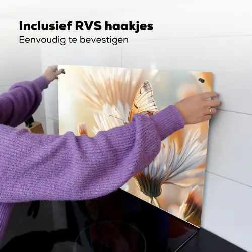 Vlinder - Bloem - Oranje Inductie beschemer met haakjes klein -ky-ophangen-nl