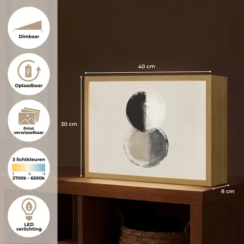 Cirkels - Strepen - Minimalistisch - Zwart Light Box met batterij (Wandlamp) middel -USP_websiteoverzichtNL