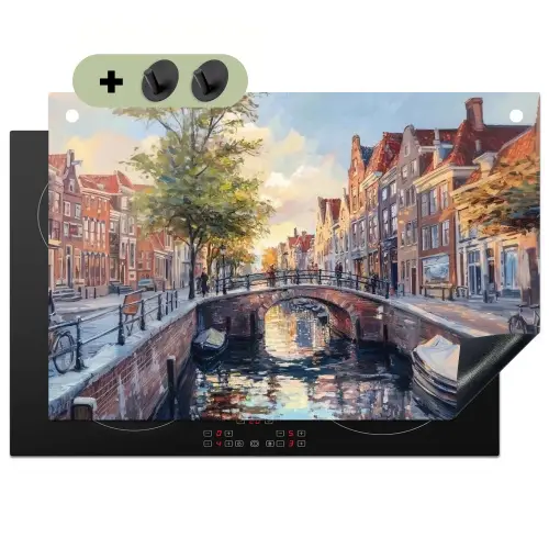 Brug - Stad - Huizen - Boot Inductie beschemer met haakjes klein -3d